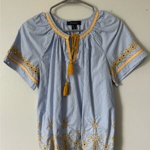 Primark Blue and Yellow Tie Front Embellished Blouse